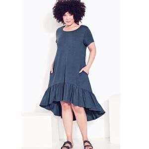 Zim + Zoe Navy Blue Ella Scoop Neckline Ruffle Short Sleeve Dress Size 26/28 New